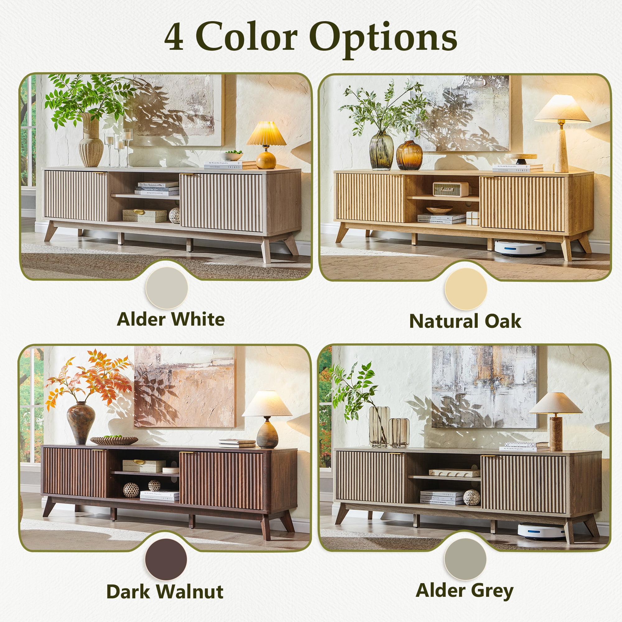 KeyWhat 70" TV Stand with 2 Soft Close Door, Modern Entertainment Center Console Table, Media Furniture for Living Room, Alder White