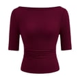 thumbnail image 4 of DHFJKG T Shirts For Women Sexy Slim Fit Basic Tee Comfortable Casual Solid Color Half Sleeve Boat Neck Ribbed Tshirt Stylish Tops, 4 of 4