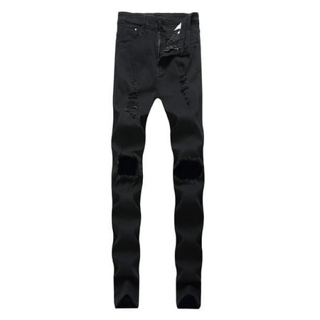 OkrayDirect Mens Ripped Slim Fit Motorcycle Holes Denim Jeans Zipper Streetwear (Best Mens Streetwear Jeans)