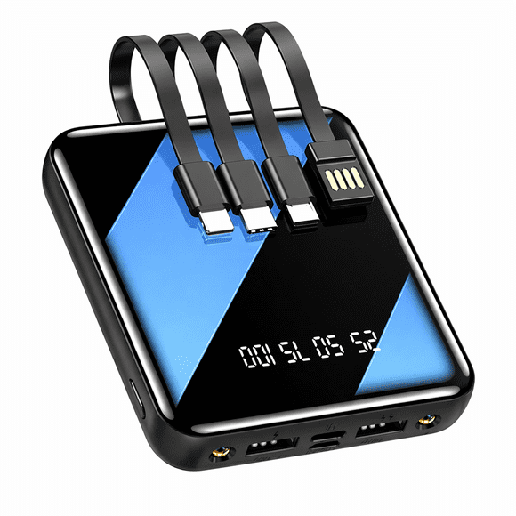 Power Bank 20000mAh 3 en 1 con Linterna Display LED USB C V8 Negro Portátil para Celular