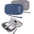 thumbnail image 1 of Estuche organizador de cables electrónico, Estuche organizador de cables portátil de viaje, cable, cargador, USB, tarjeta SD, paquete de 2 (gris + azul) oso de fresa Electrónica, 1 of 5