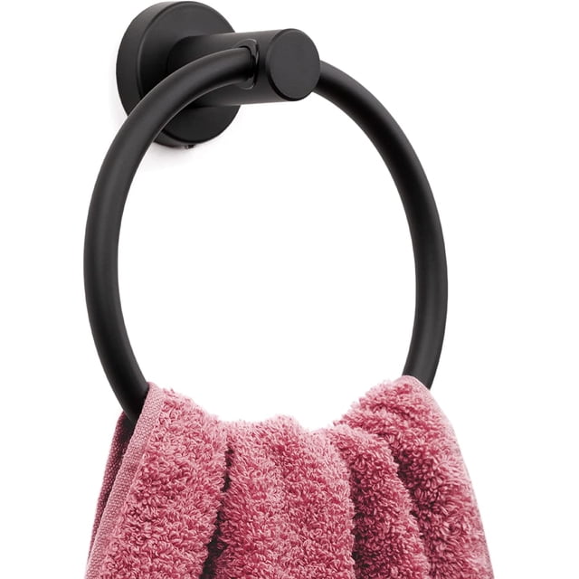 Toallero de aro negro mate para baño - Toallero para guardar toallas de baño - Toallero de pared moderno y resistente de acero inoxidable para baño.