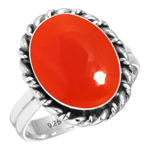 925 Silver Ring For Women - Girls Orange Genuine Carnelian Stone Silver Ring Size 13 August Birthstone Simple Silver Ring Size 13 Gift For Women On Cocktail Party 925 Silver Jewelry With Gemstone