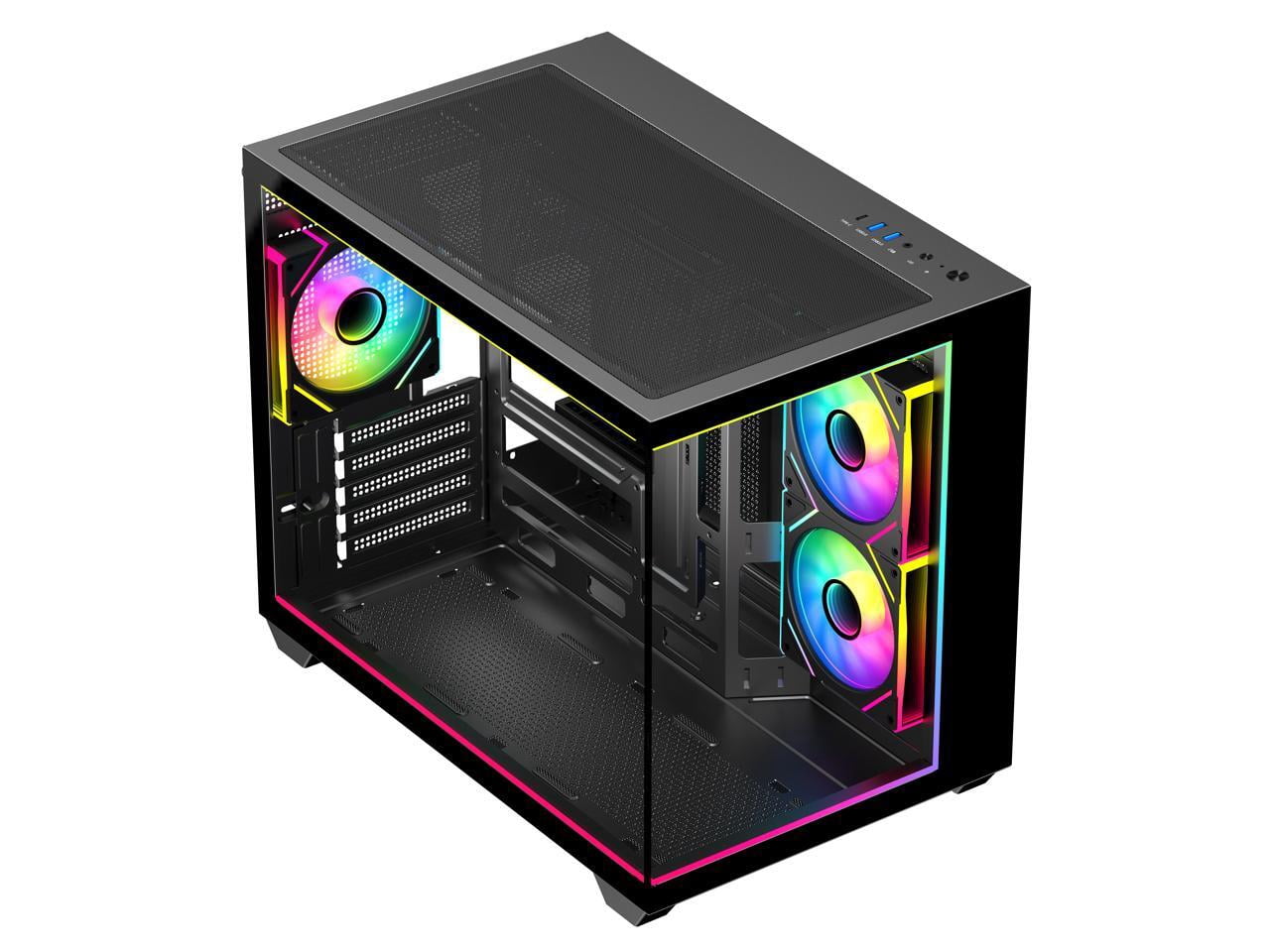 DIYPC IDX4-MicroATX-ARGB Black USB3.0/ Type C Tempered Glass Micro ATX Gaming Computer Case w/ Dual Tempered Glass Panel and 3 x ARGB PWM Fans (Pre-Installed). Integrated ARGB Light Strip