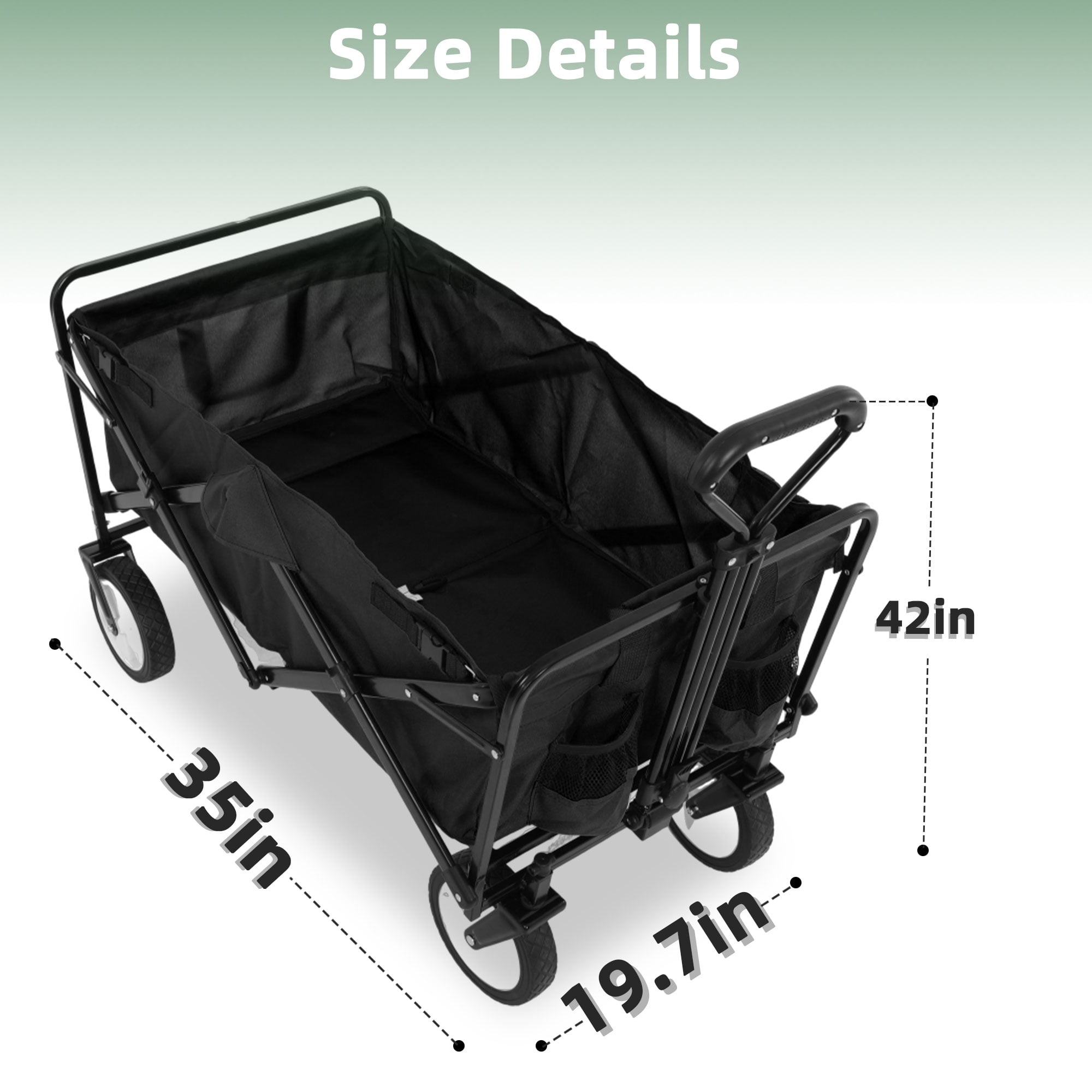 YRLLENSDAN Folding Wagon with Wheels Foldable Wagon Grocery Wagon Outdoor Wagon Cart Portable Wagon Utility Wagon for Camping Beach Sports Wagon,Black