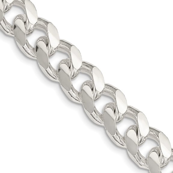 Auriga 925 Sterling Silver 10.5 mm Domed w/ Side Diamond-cut Curb Chain Necklace for Mens 20"