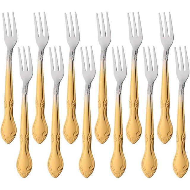 12-Piece Oyster Fork Set, Stainless Steel Cake Forks Service for 12 Silverware Flatware Utensils-5.9 Inches, Gradient Gold
