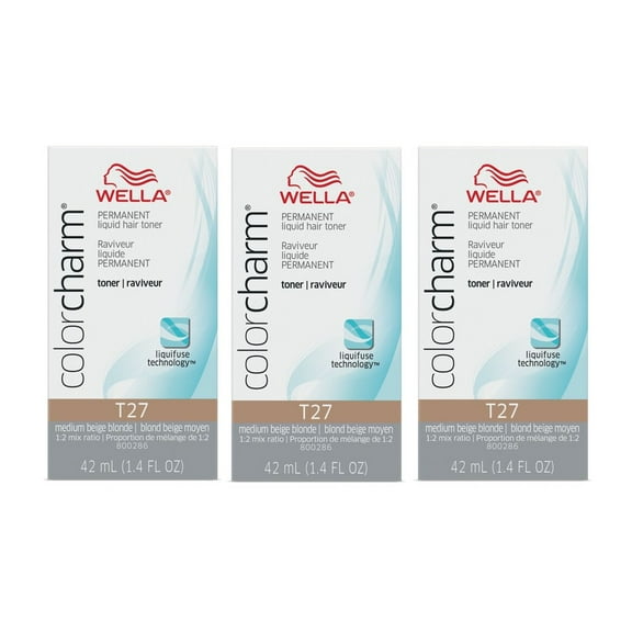 [3 PACK] Wella Color Charm Permanent Liquid Hair Toner [T27 MEDIUM BEIGE BLONDE] 1.4 Oz * BEAUTY TALK LA*