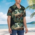 thumbnail image 2 of KLL Men's Hawaiian Shirt Short Sleeve Button Down Beach Shirts-Green Forest Dinosaur, 2 of 5