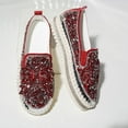 thumbnail image 5 of XIMIN Women's Platform Rhinestones Glitter Slip On Sneakers Cute Bowknot Flat Walking Loafers Comfy Breathe Canvas Hand-Stitching Platform Casual Fashion Dress Shoes, 5 of 7