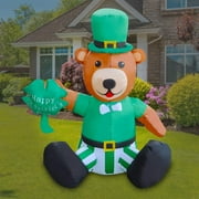 BESTPARTY 4 Foot St Patricks Day Inflatable Cute Bear Holding Shamrock Lucky Decor,Indoor Outdoor Lawn Yard Art Decoration
