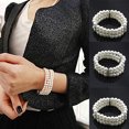 thumbnail image 4 of JANGSLNG Fashion 3 Rows Faux Pearl Rhinestone Decor Elastic Stretchy Bangle Bracelet, 4 of 5