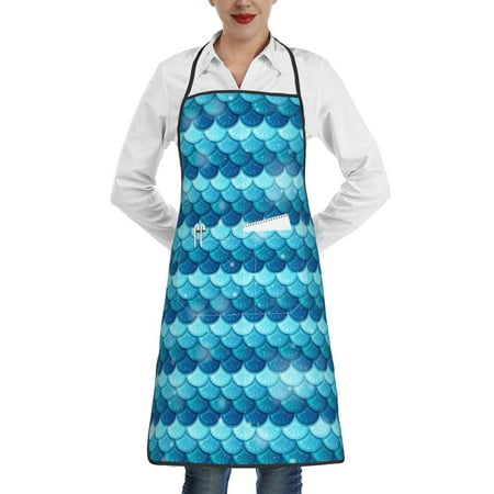 

Pofeuu Pearlescent Scales Print Aprons with Pockets Cute Aprons for Kitchen Cooking Server Barber Chef Apron