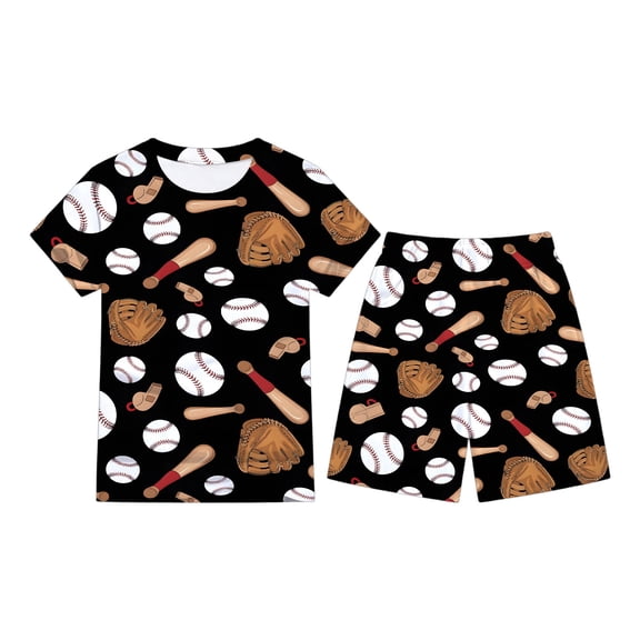 CUZIBR Kids Boys Summer Outfit Sets Short Sleeve Tops With Matching Shorts Two Piece Casual Clothes Sets,Black,8-9 Years