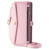 Dteck Wallet Crossbody Bag Case for Google Pixel 9 / 9 Pro,Magnetic Leather Zipper Pocket Built-in Card Slots Case Shockproof Full Body Protective Kicktand Cover with Wrist/Shoulder Strap,Pink