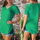 thumbnail image 2 of La nueva manga del cortocircuito del cuello del color sólido V de la camiseta de las mujeres de la m Abody Verde L, 2 of 7