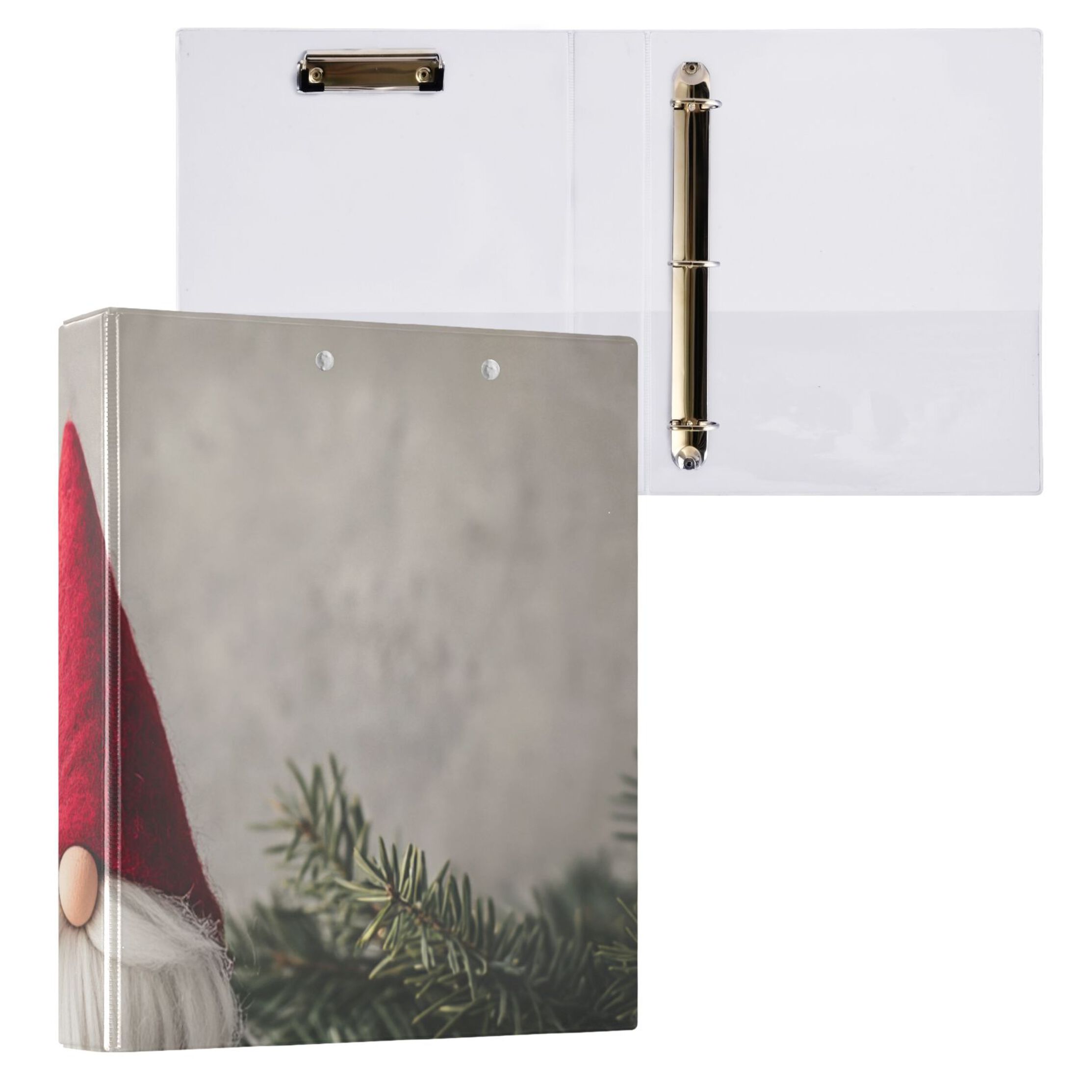 Christmas Gnome Leaves Pines 3 Ring Binders 1.5 inch Hardcover File Folders with Interior Pockets A4 Size Organizer for School Office Hospital