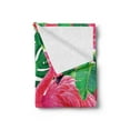 thumbnail image 2 of Flamingo Soft Flannel Fleece Throw Blanket, Flamingos Sitting on Macro Tropic Exotic Leaves Graphic in Retro Style Artwork, Cozy Plush for Indoor and Outdoor Use, 50" x 60", Pink Green, by Ambesonne, 2 of 5