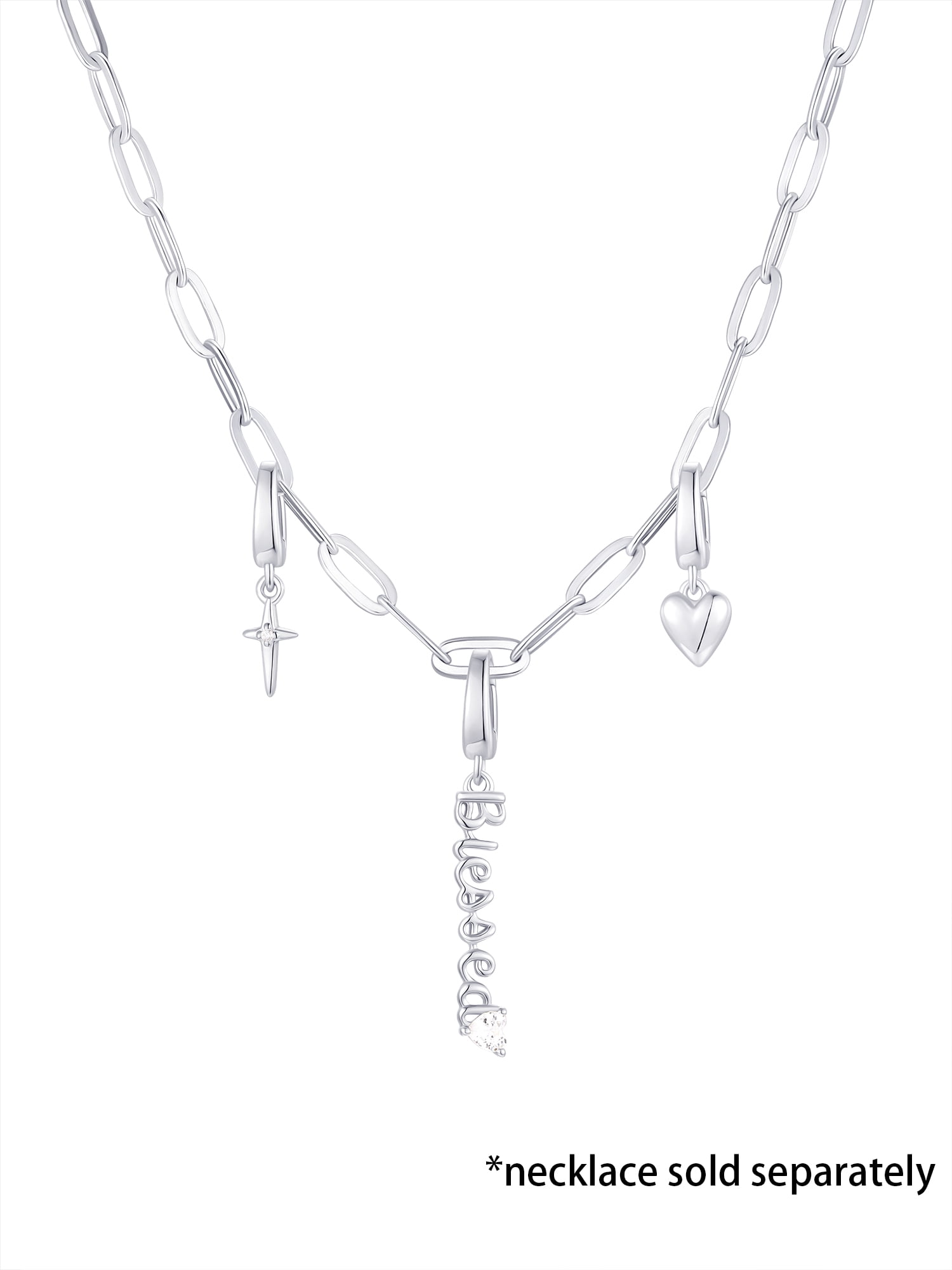Brilliance Fine Jewelry Simulated Diamonds Blessed Charm Set in Sterling Silver