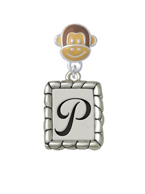 Pebble Border Initial - P - Monkey Face Charm Bead