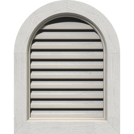 

28 W x 24 H Round Top Gable Vent (33 W x 29 H Frame Size): Primed Functional Rough Sawn Western Red Cedar Gable Vent w/ Brick Mould Face Frame