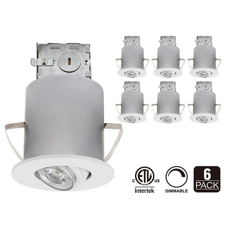 3 Inch ETL-listed Air Tight IC Housing + White Swivel Trim + LED Dimmable GU10 Light Bulb, Pack of 6, Daylight
