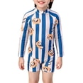 thumbnail image 7 of Toddler Boy Outfits Quick Dry Striped Print Mock Neck Long Sleeve One-Piece Swimsuit And Cap 2 Piece Boys' Clothing Sets Size 18-24 Months, 7 of 7