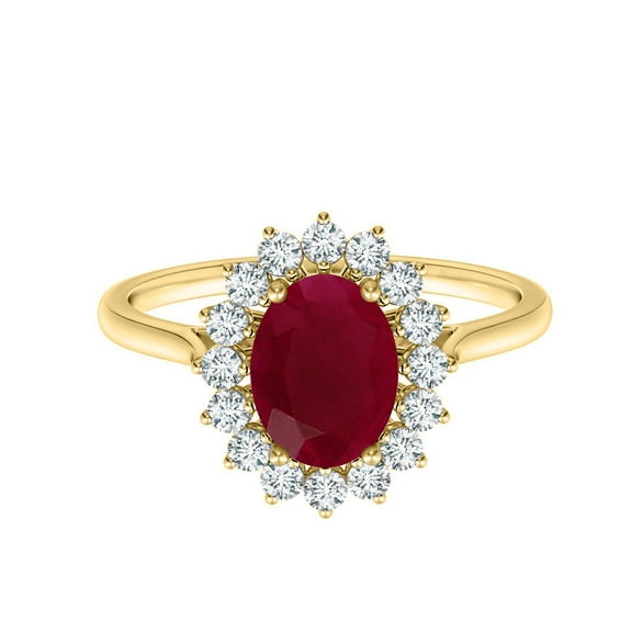 925 Sterling Silver Gold Finish Red Ruby Oval Solitaire Christmas Ring