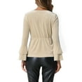 thumbnail image 3 of INSPIRE CHIC Women's Christmas V Neck Velvet Blouse Halloween Party Flare Long Sleeve Peplum Top XS Beige, 3 of 6