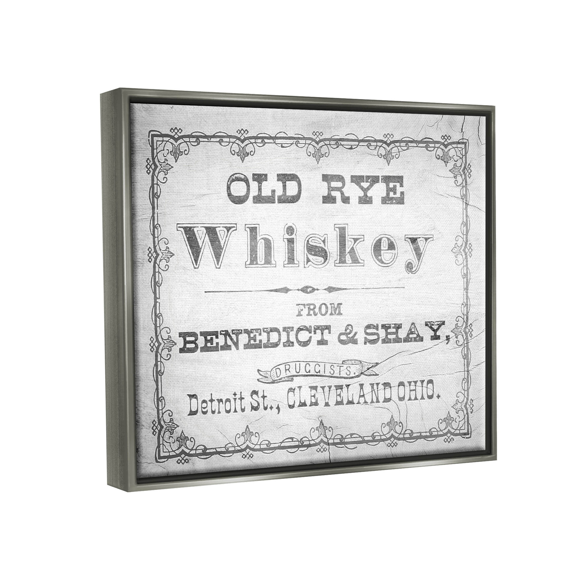 Stupell Industries Vintage Old Rye Whiskey Graphic Art Luster Gray Floating Framed Canvas Print Wall Art, Design by Lil' Rue