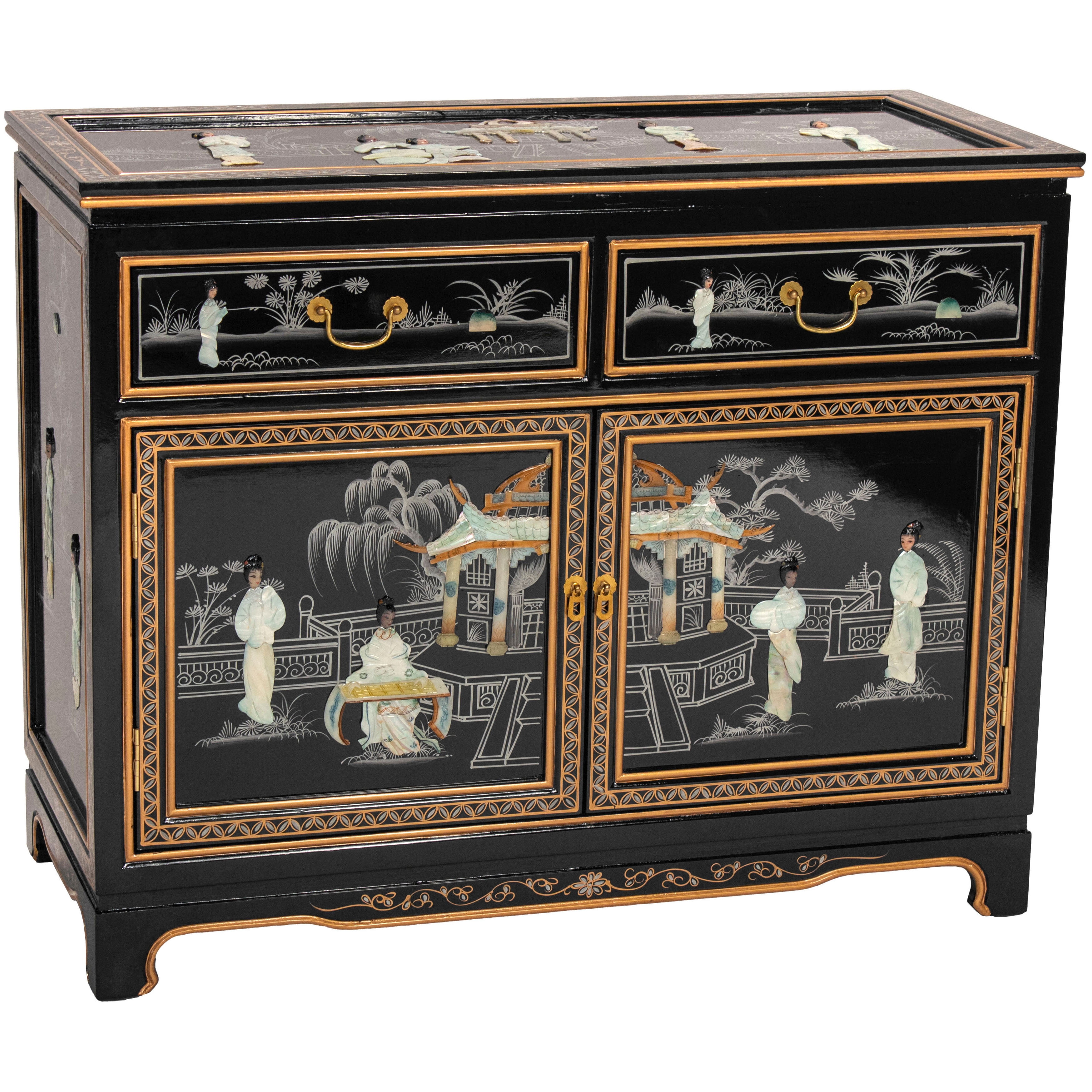 Oriental Furniture Black Lacquer Sideboard - Royal Ladies