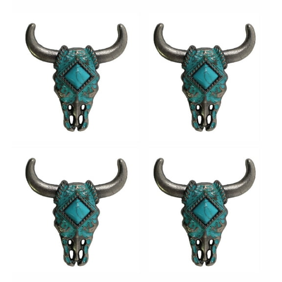 Set of 4 Screw Back 1-1/2" Western Tack Turquoise Cow Skull Conchos CO570