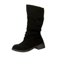 Tdxkok Women's Round-Toe Boots,Solid Color Design with Mid-Height Block ...