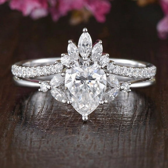 Silvago Jewel Excellent 2 Ct Pear Cut Diamond Ring - 14K White Gold Plated Ring - Engagement Wedding Bridal Ring for Women's - Bridal Stacking Engagement Diamond Ring - Bridal Diamond Jewelry