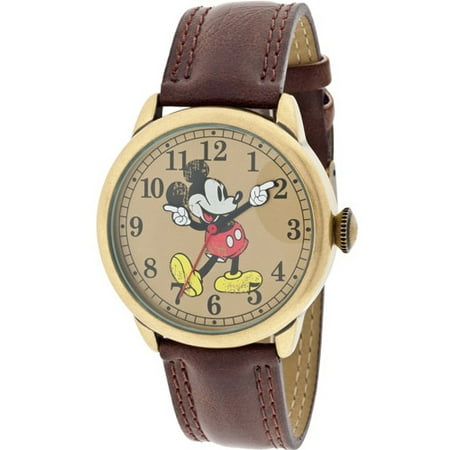 Women's Mickey Mouse Molded-Hands Vintage Brown Watch, Simulated-Leather