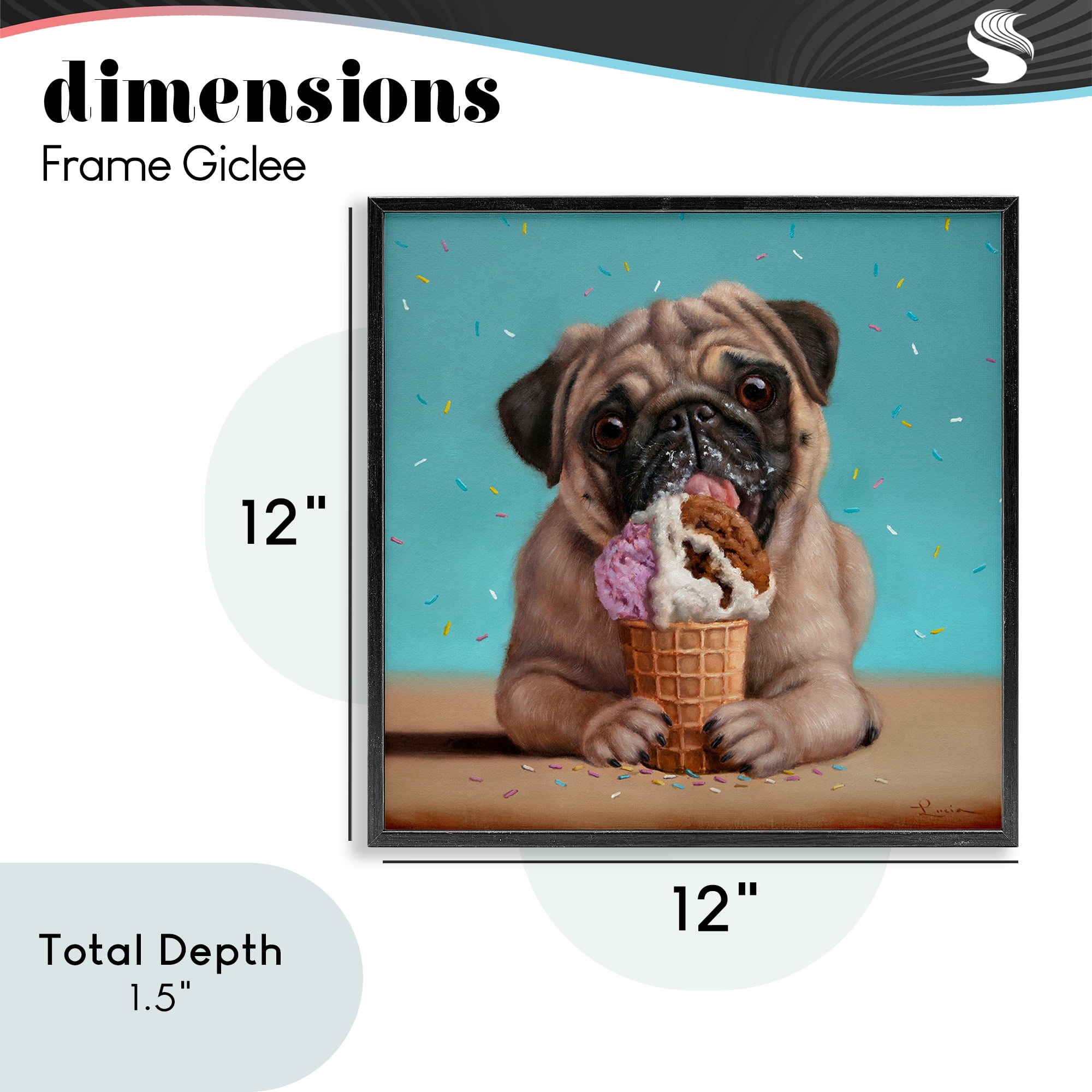 Neapawlitan Ice Cream & Dog Black Framed Giclee Art, design by Lucia Heffernan