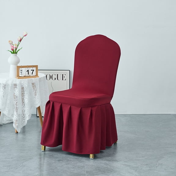 Fitted for Dining Room Chairs, Stretch Spandex Dining Chair Covers with Skirt –Weddings, Home, Hotel Decor burgundy