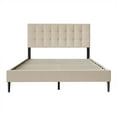 thumbnail image 3 of Home Design Evanston King Tufted Upholstered Platform Bed with Slatted Wood and Foam-Padded Headboard, Beige, Easy Assembly, 3 of 5