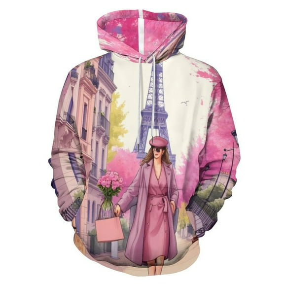 Parisian Street with Eiffel Tower Men's Women New Sweatshirt Hoodie Men's Plus Size Sweatshirt Hooded Sweatshirt 3d Printed Street Men's Cloth