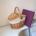 Wicker Picnic Basket with Lid and Handle Sturdy Woven Body with