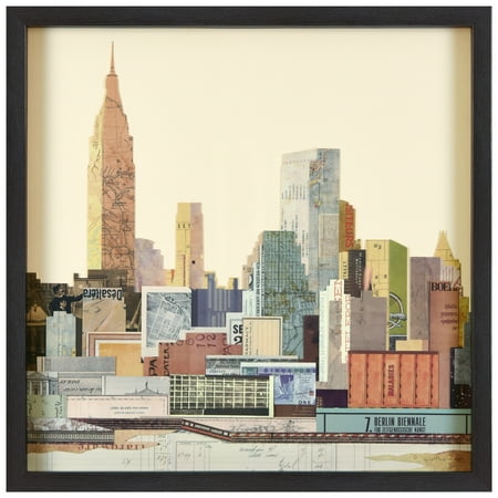 Empire Art Direct New York City Skyline C Dimensional Collage Framed Graphic Art Under Glass Wall Art, 25" x 25" x 1.4", Ready to Hang