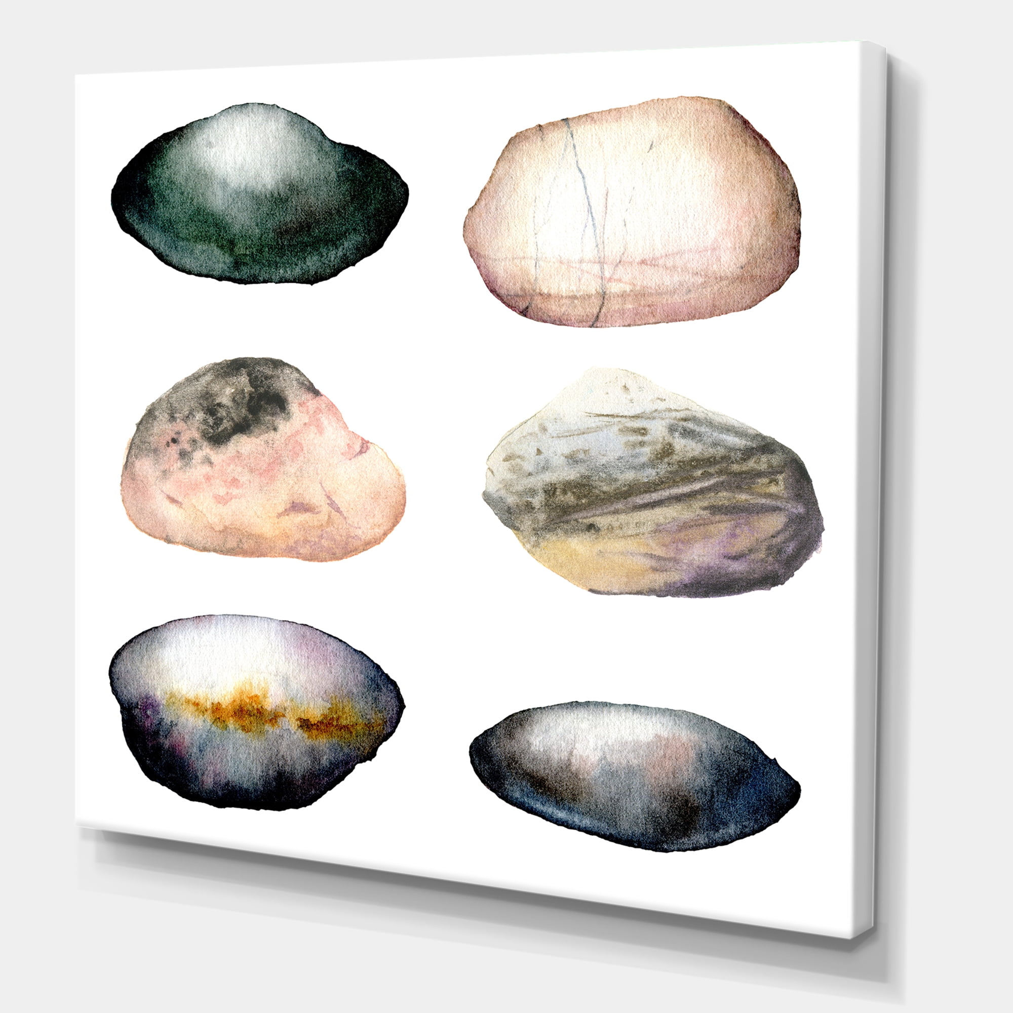 Designart ' Six Abstract Sea Stones On White ' Nautical & Coastal Canvas Wall Art Print
