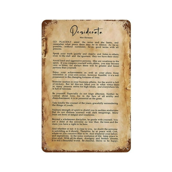 8x12 Inch Desiderata (2) Tin Metal Decorative Wall Paintings - Vintage Artwork for Home Decor