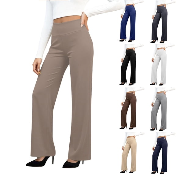 Womens Dress Pants Stretchy Work Pants Business Casual Slacks with Pockets Pull On Office Trousers Coffee M