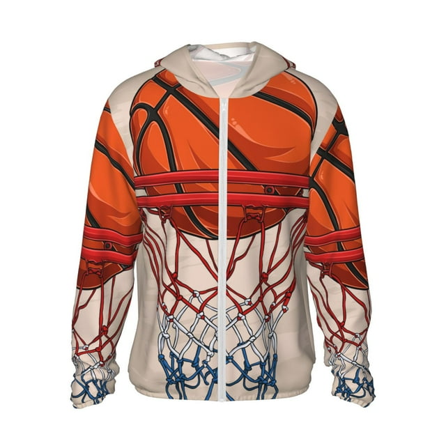 Daiia Veste à Capuche Protection Solaire UPF 50+ Motif Basketball Légère à Manches Longues pour Femmes Hommes avec Poche Randonnée Extérieur-3TG