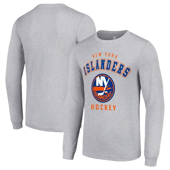 Men's Starter Heather Gray New York Islanders Logo Long Sleeve T-Shirt