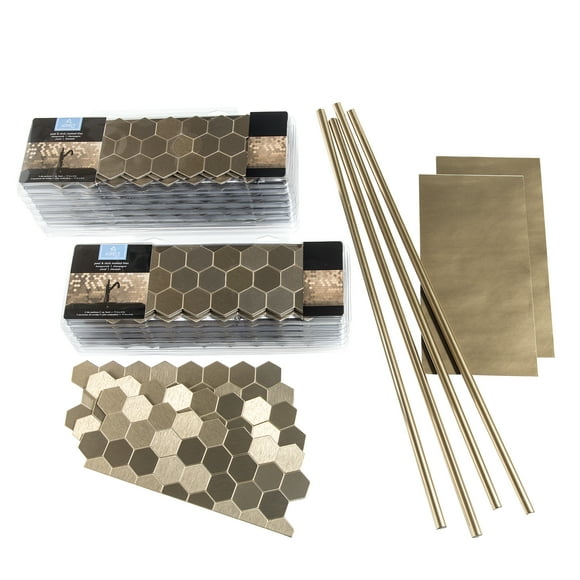 Aspect Peel and Stick Backsplash Honeycomb Champagne Matted Metal Tile for Kitchen and Bathrooms (Approx 15 Sq Ft Kit)