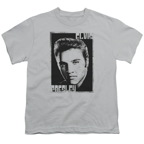 Trevco ELV732-YT-2 Elvis Presley & Graphic Portrait Youth 18-1 Short Sleeve T-Shirt, Silver - Medium
