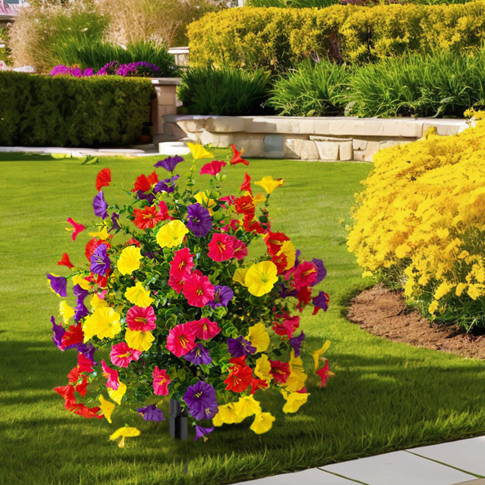 Artificial Flowers For Outdoor Indoor Garden Home Decoration, Faux Flower Daisy With Eucalyptus Leaves Fake Plants Greenery Boxwood Porch Patio