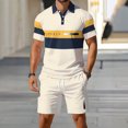 thumbnail image 2 of Men's 2-Piece Short Sleeve Polo Shirt and Shorts Set Letter Graphic Casual Summer Outfit for Daily Wear, 2 of 5